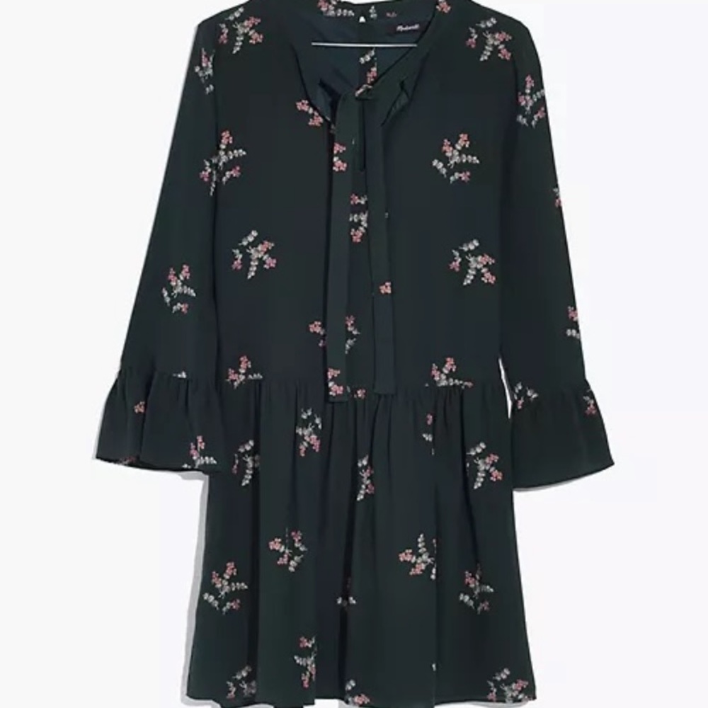 Madewell Silk Tie-Neck Dress in Wild Botanic